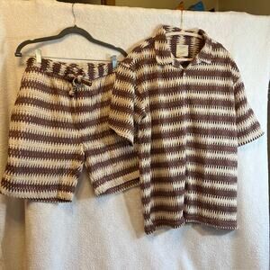 NEW Massive luxury men’s crochet knit button down SET (shirt/shorts) size L